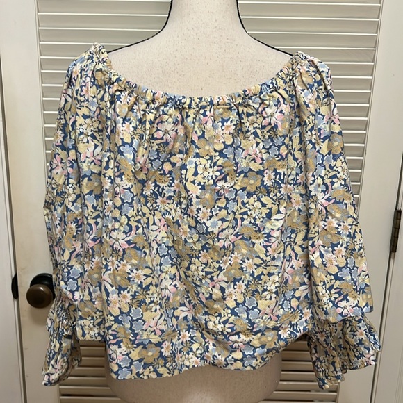 Free People James Smock Top in Light Blue Chambray Combo, Size XLarge, NWT - Picture 15 of 16